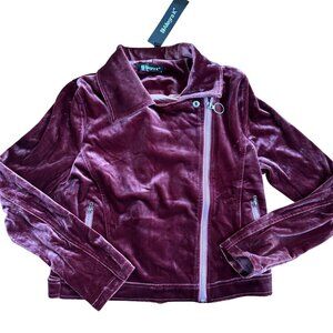 Allegra K Velvet Moto Jacket Womens Small Rose Pink Zipper